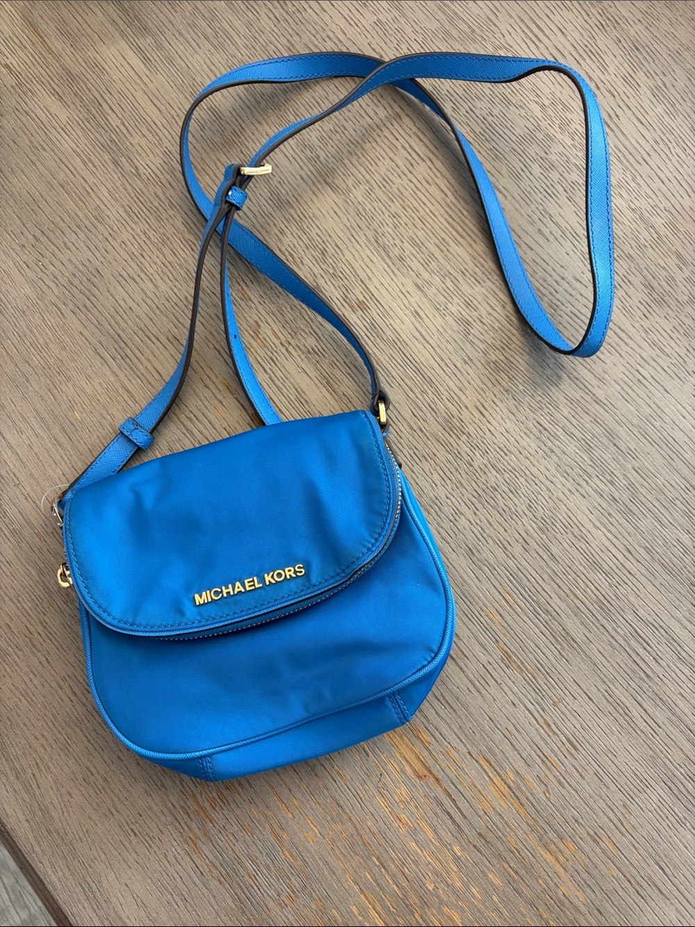 Michael Kors Electric Blue Crossbody Bag with Gold Logo